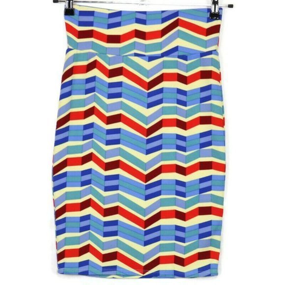 LuLaRoe Cassie‎ Pencil Straight Skirt Red Blue Teal Yellow Stretch USA XS - Picture 1 of 12